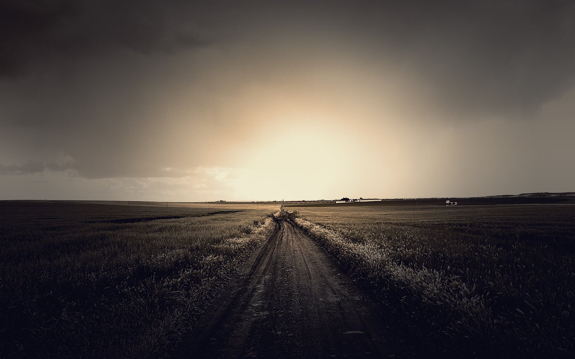 nature landscape road field grass sky sun light clouds 1920x1200