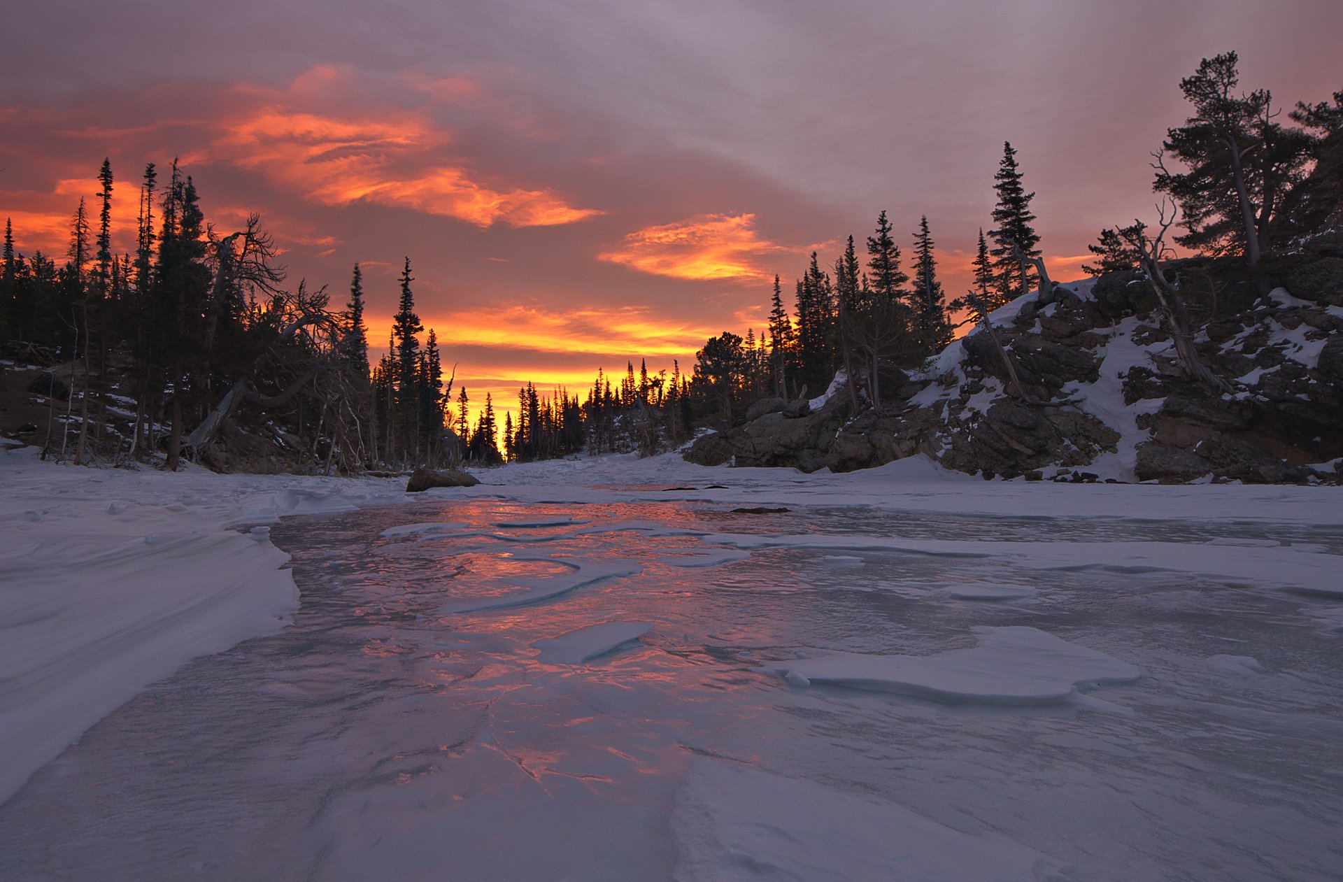 natur sonnenuntergang fluss wald winter