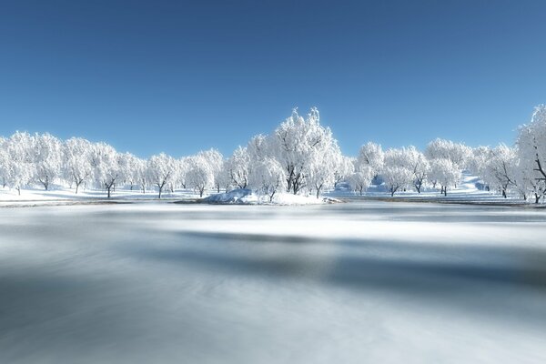 Football field with a stroke of winter