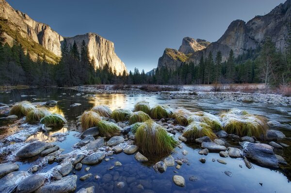 Winter mountain cool river