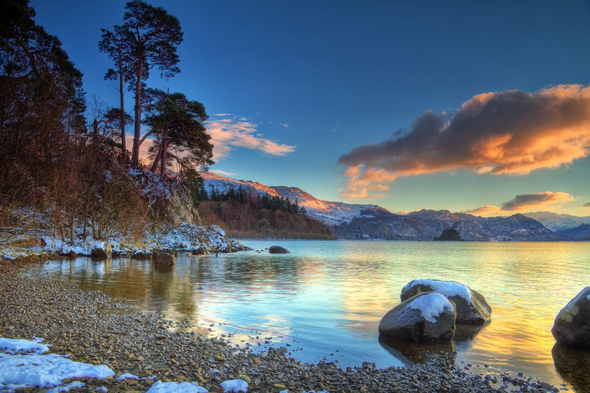 lago cielo bosque costa