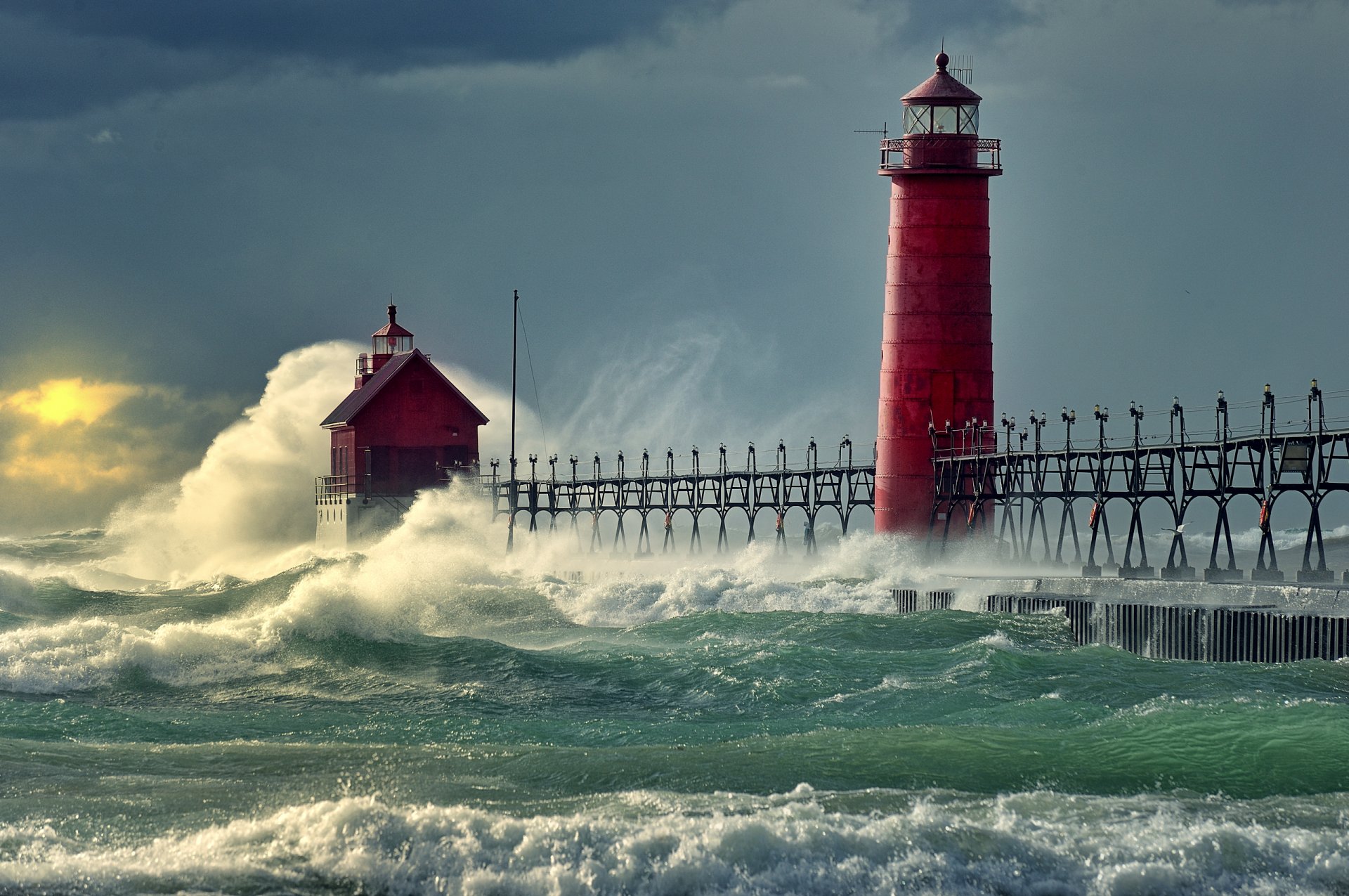 nature sea waves pier pier lighthouse