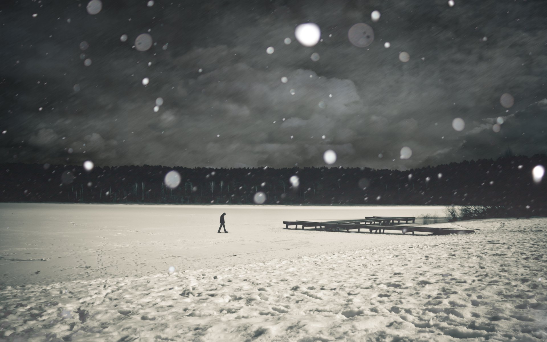 black white mood winter pier snow next cool man