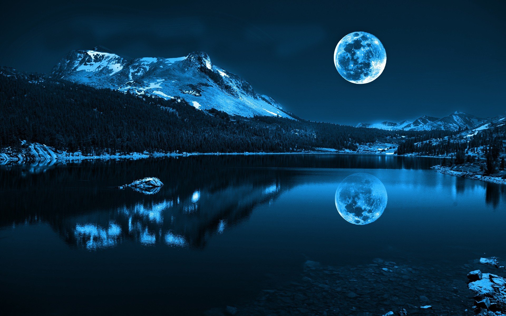 nature landscape sea river water mountain snow moon reflection shine stones night cool