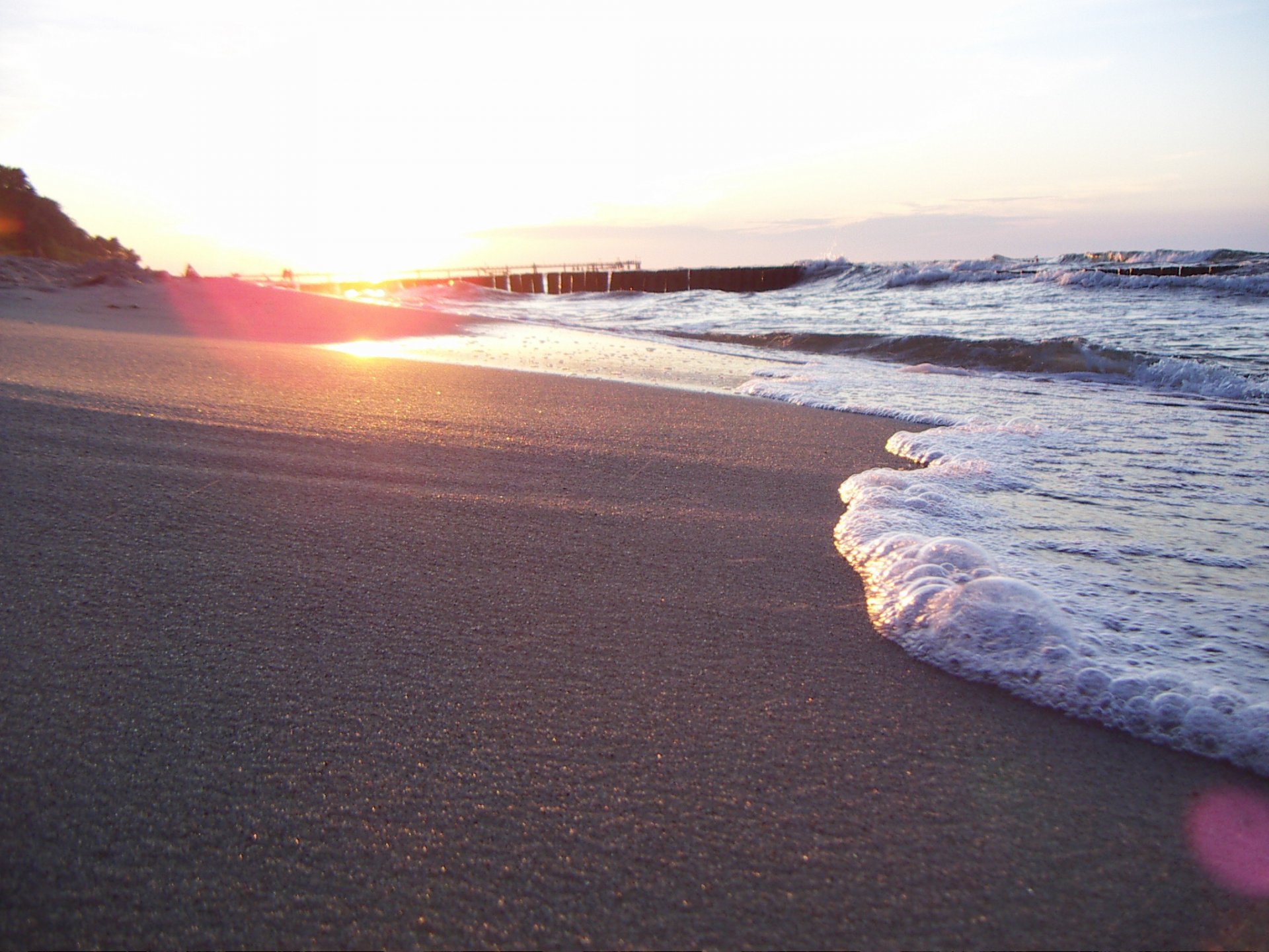 and beach shore wave foam sun light sea summer nature