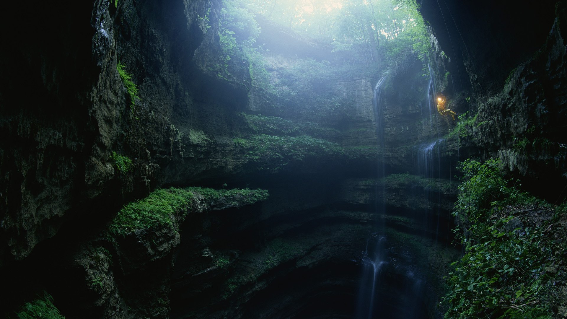 paisaje naturaleza garganta cueva descenso luz cascada