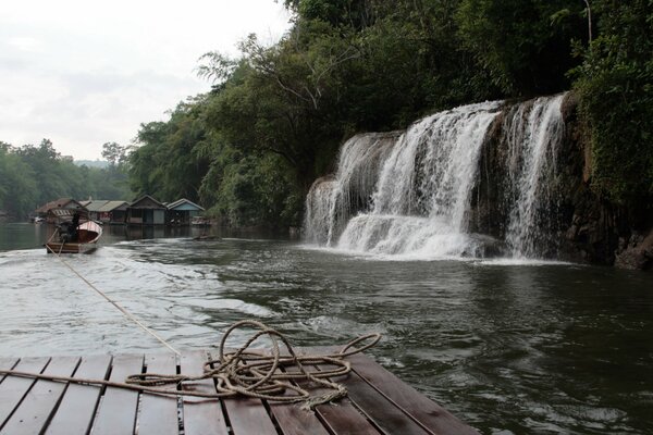 Waterfall water bridge and rope