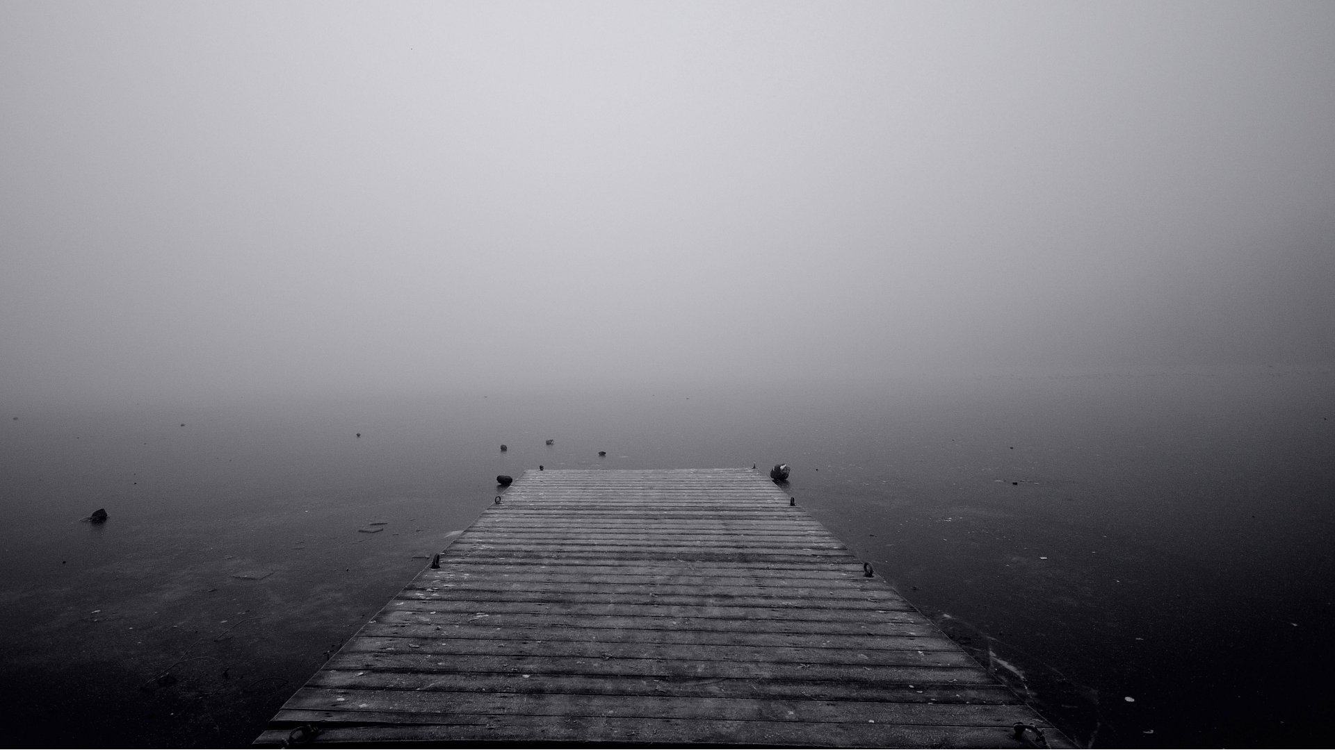 water pier fog lake