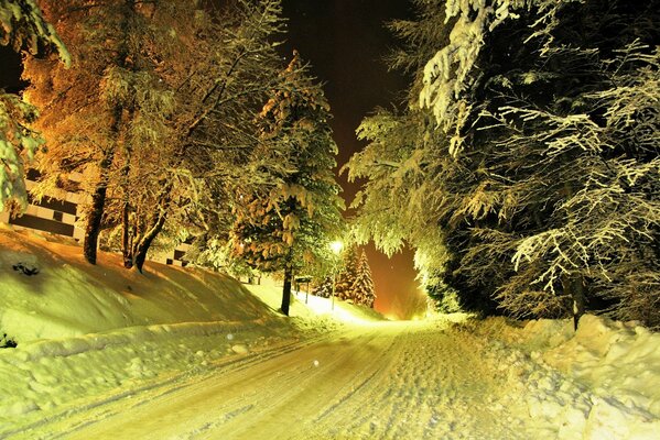 Il y a de la neige sur la route en hiver