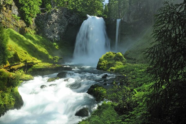 Landschaft mit einem schönen Wasserfall im Wald