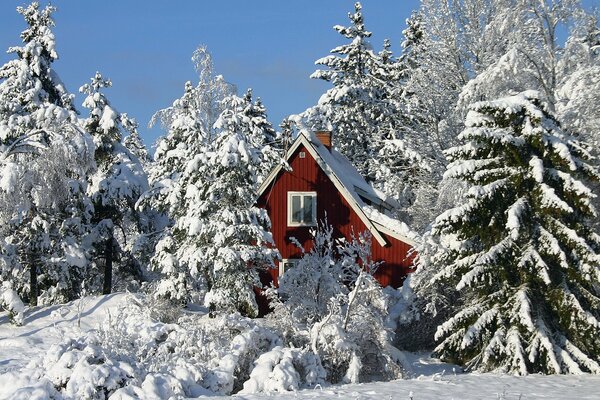 Una mañana soleada en un pueblo cubierto de nieve