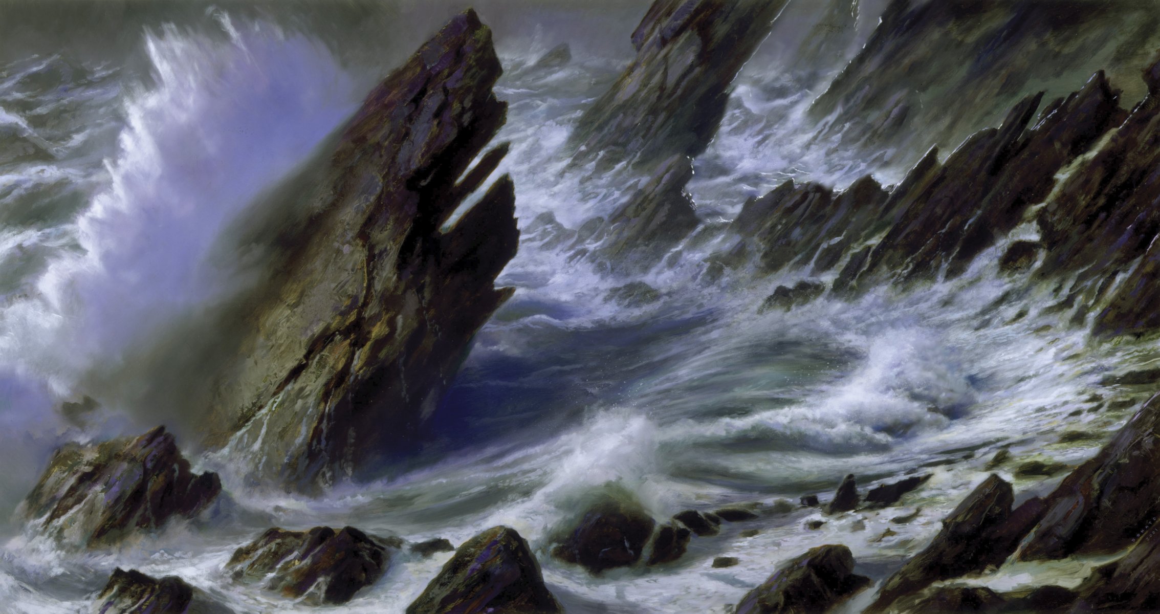 donato giancola peinture mer tempête côte rochers vagues