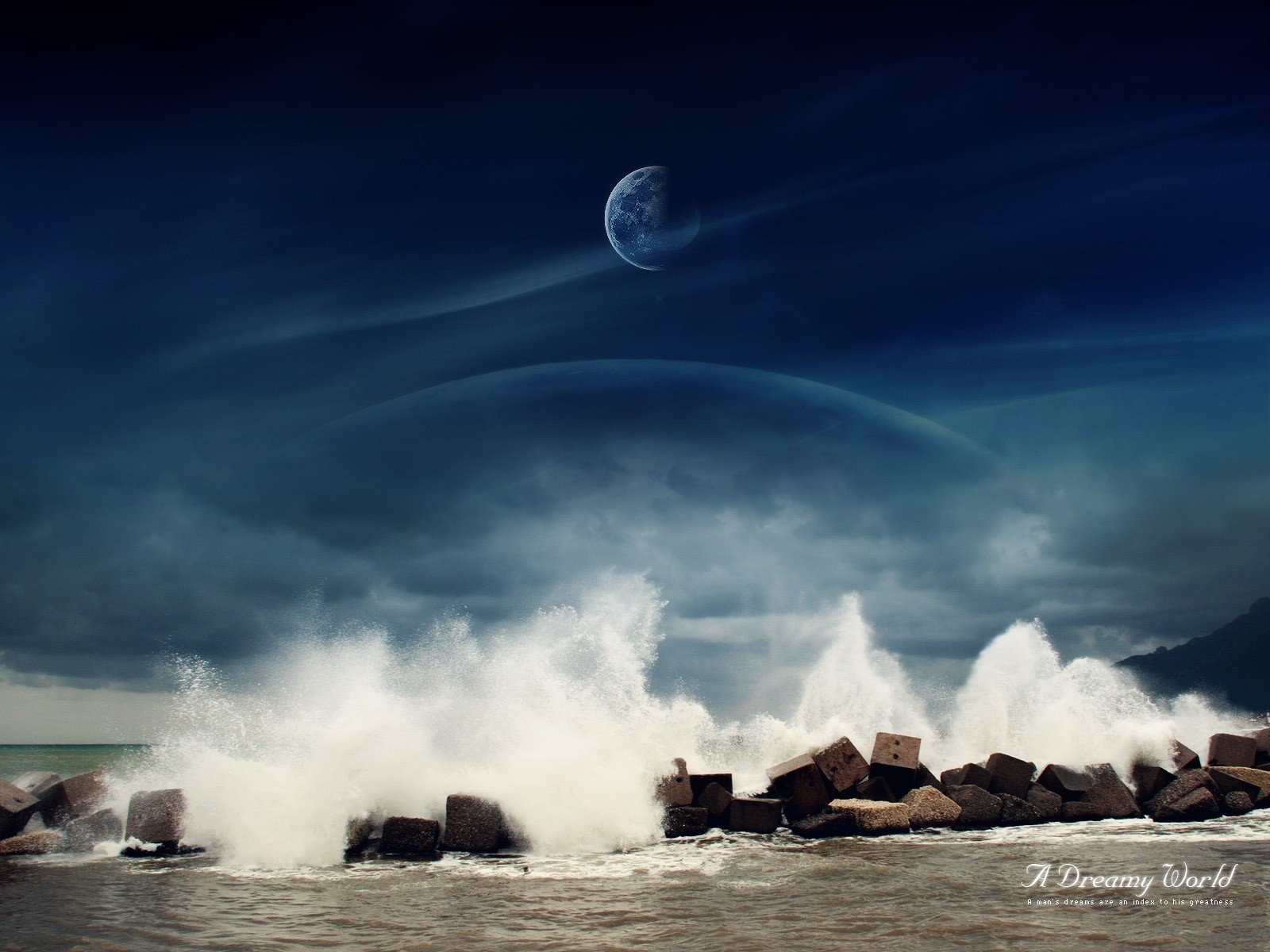 dreamy world sea stones water moon