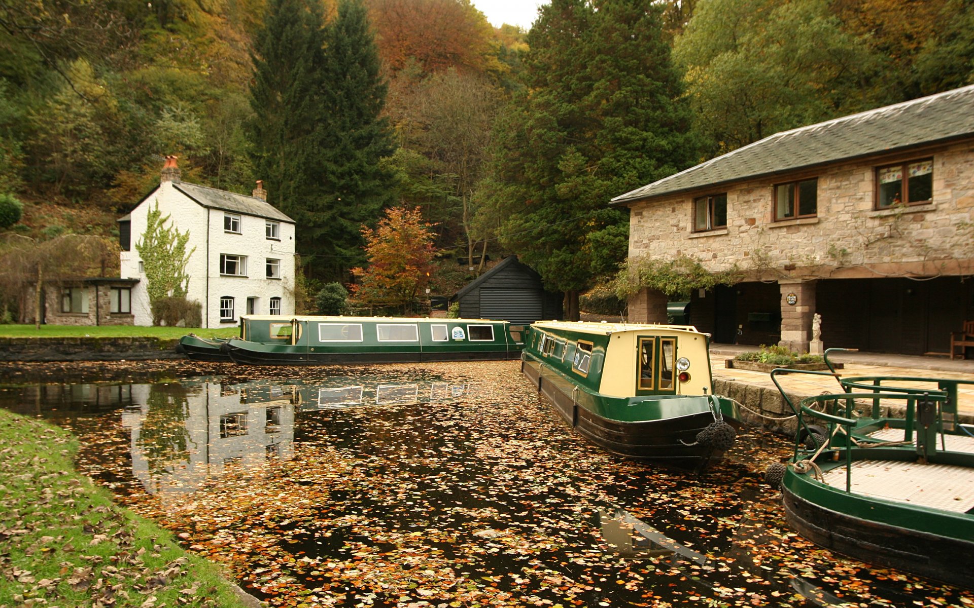 autumn river boat