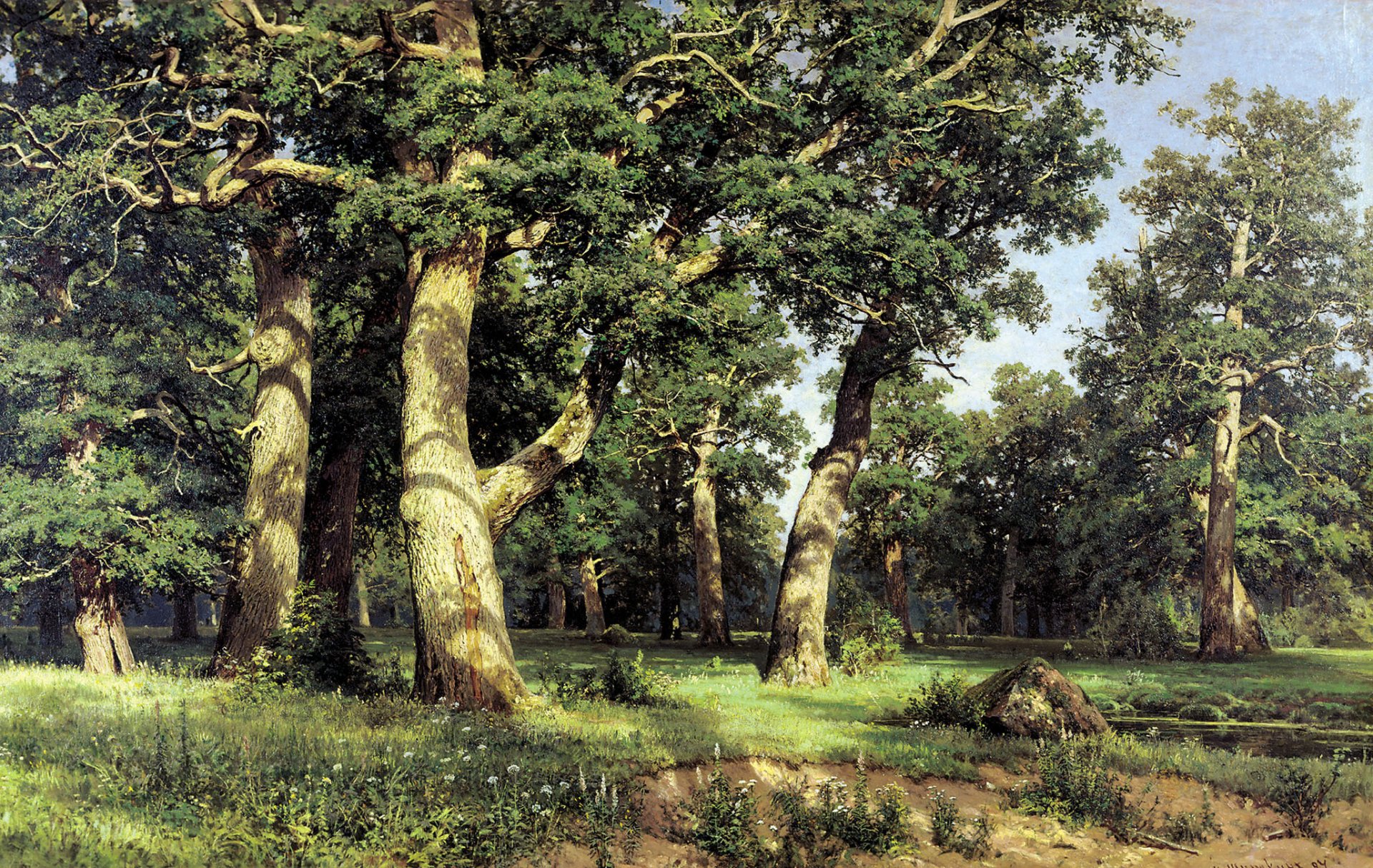 pittura riproduzione shishkin olio su tela