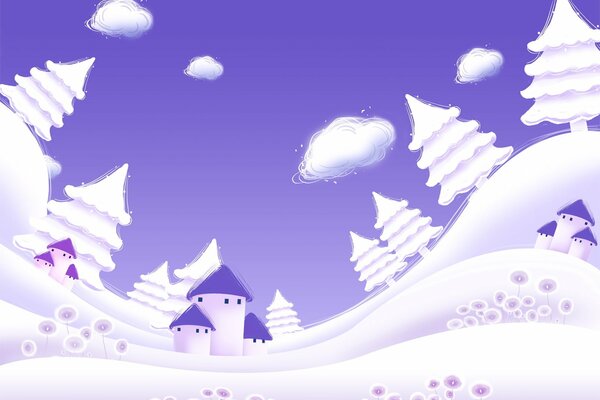 Purple forest in winter and sky