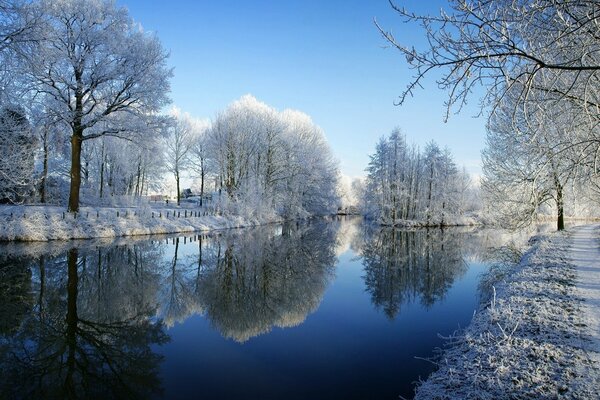 Fluss im Winterwald