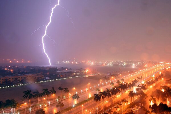 The strongest lightning broke out over the city