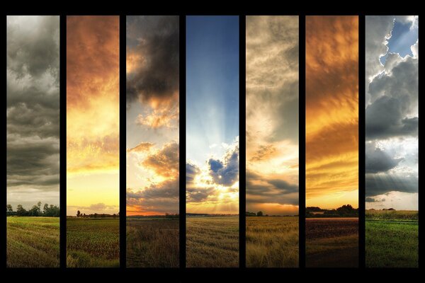 Stripes with the image of clouds and fields