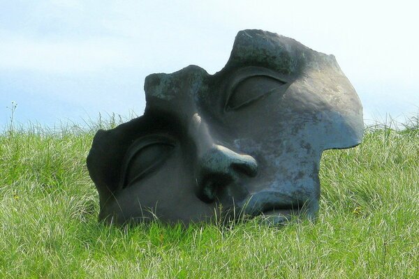 Monument Visage dans l herbe verte