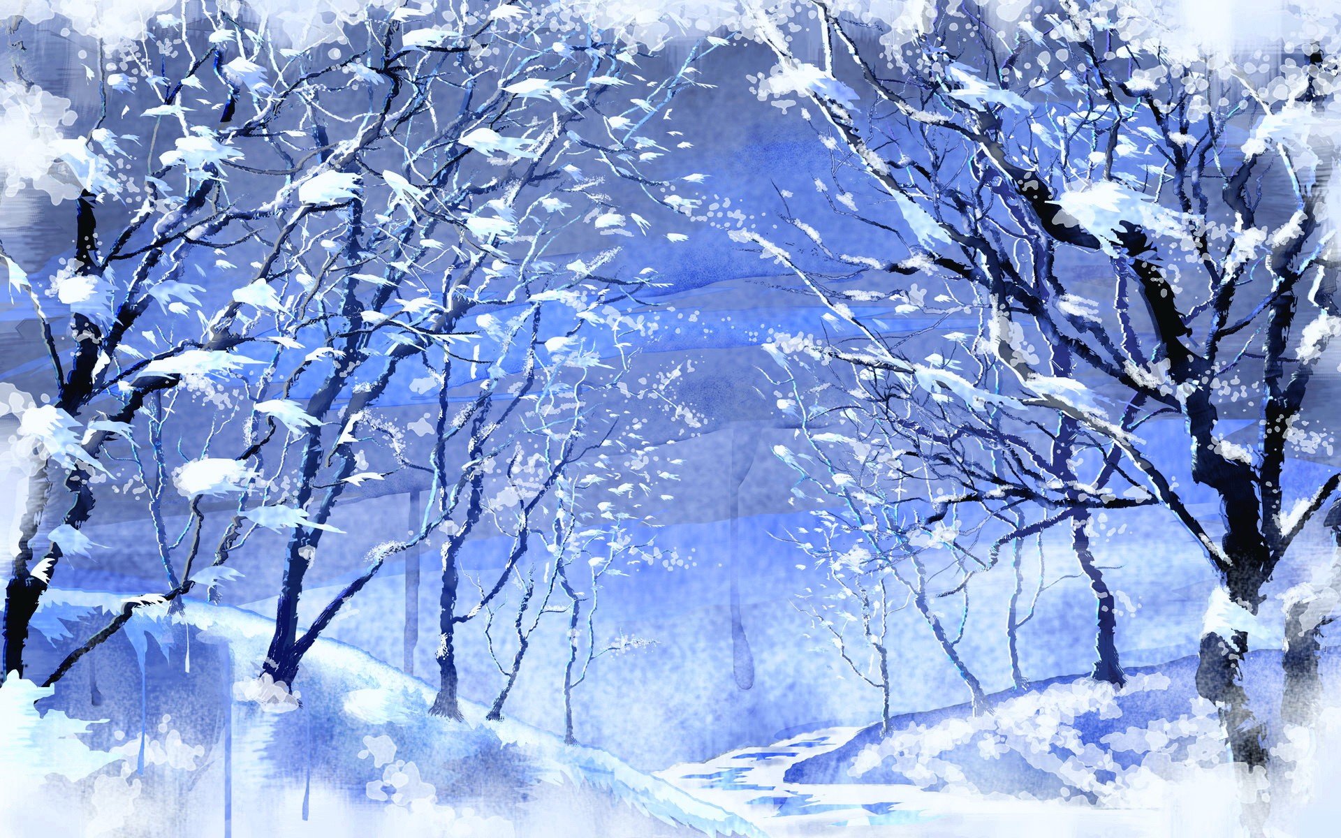 dessin hiver arbres neige