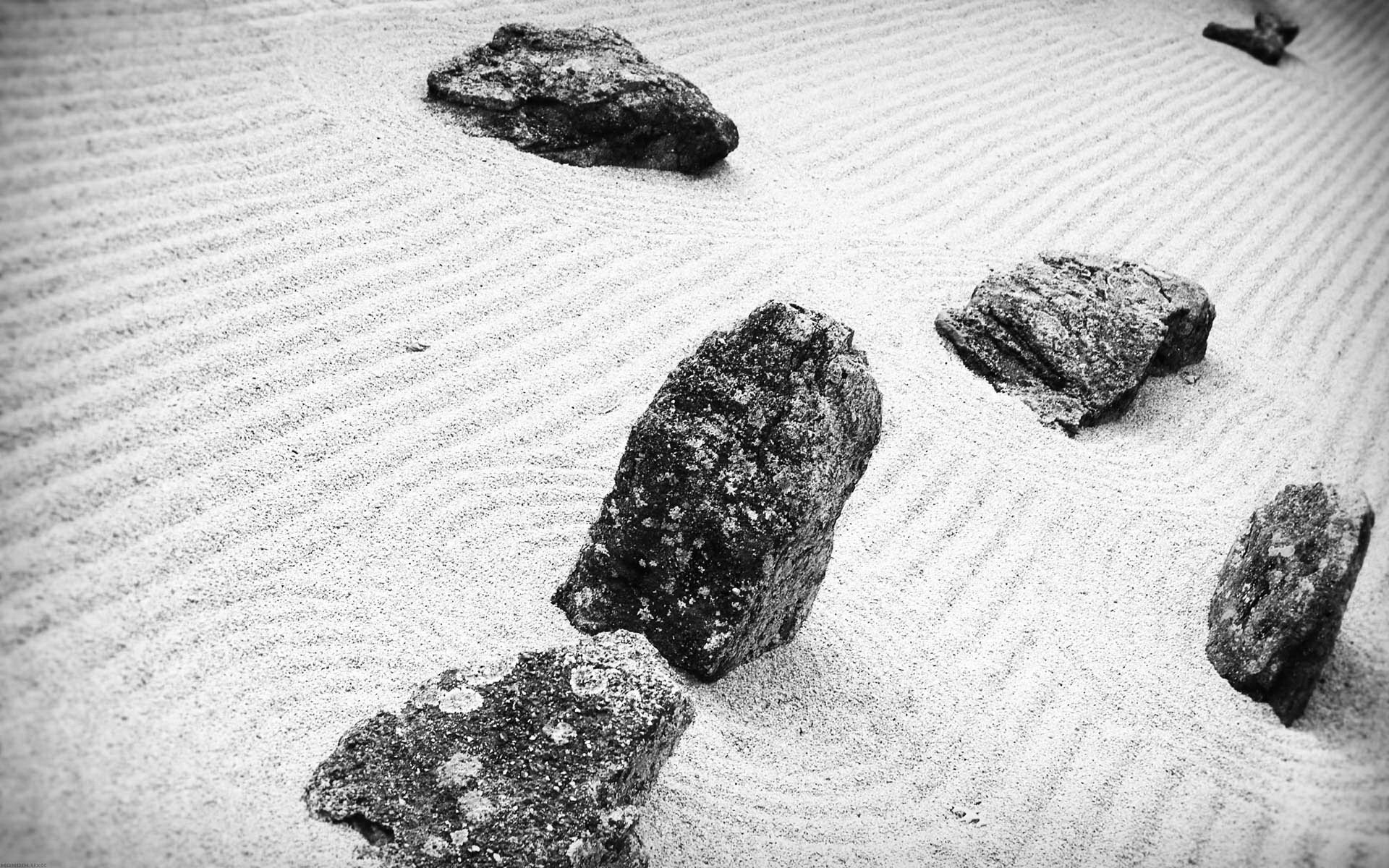 black and white stones sand