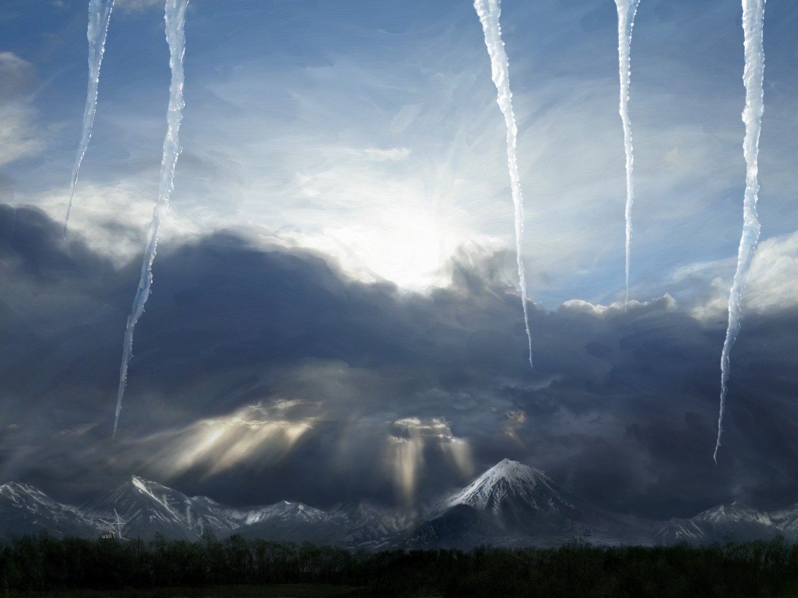 icicles sky winter mountain