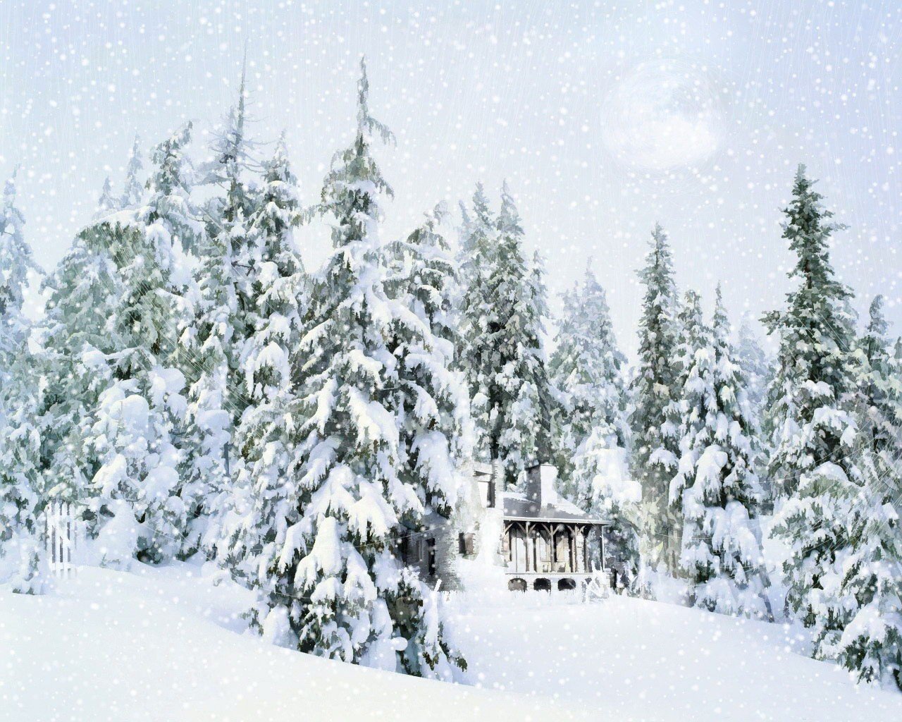 winter snow house christmas tree