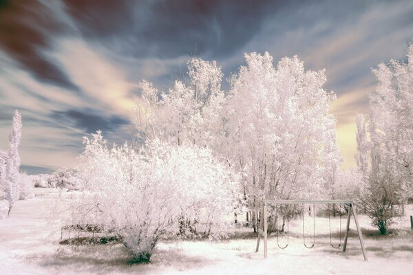 Snowy edge on the plain