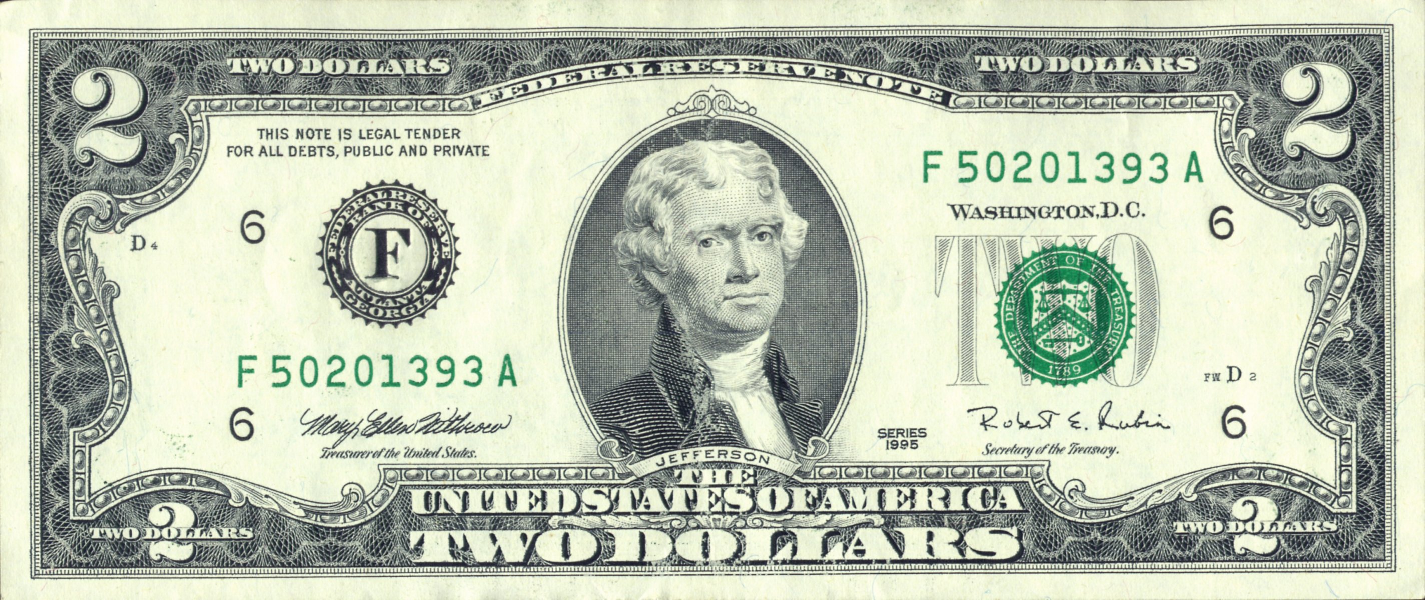 jefferson note dollar deux fédéral juridique