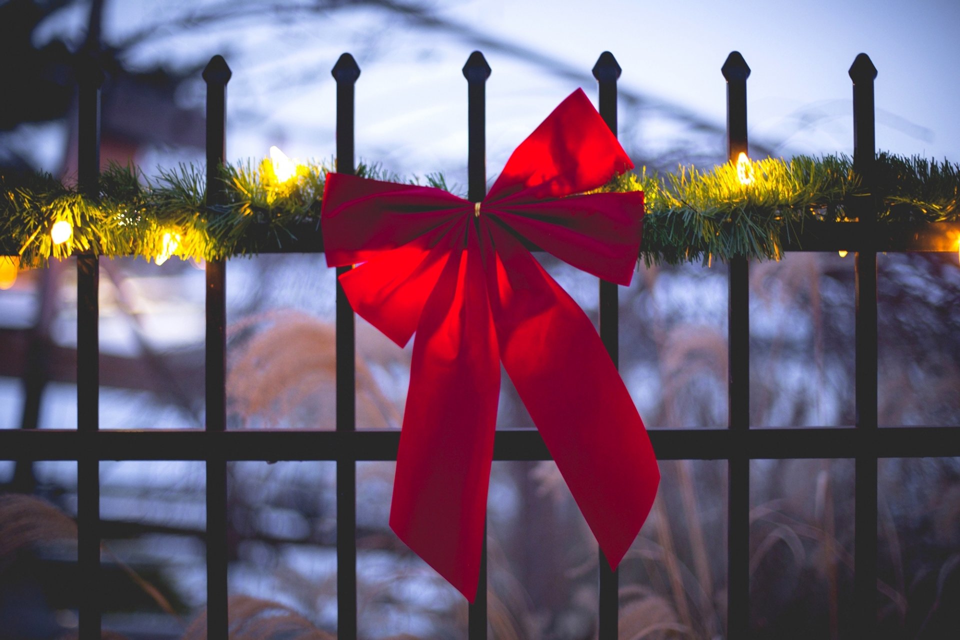 cerca cerca barras arco rojo vacaciones guirnalda luces invierno