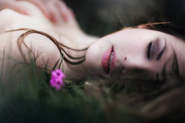 A model with a flower. Nature. Makeup