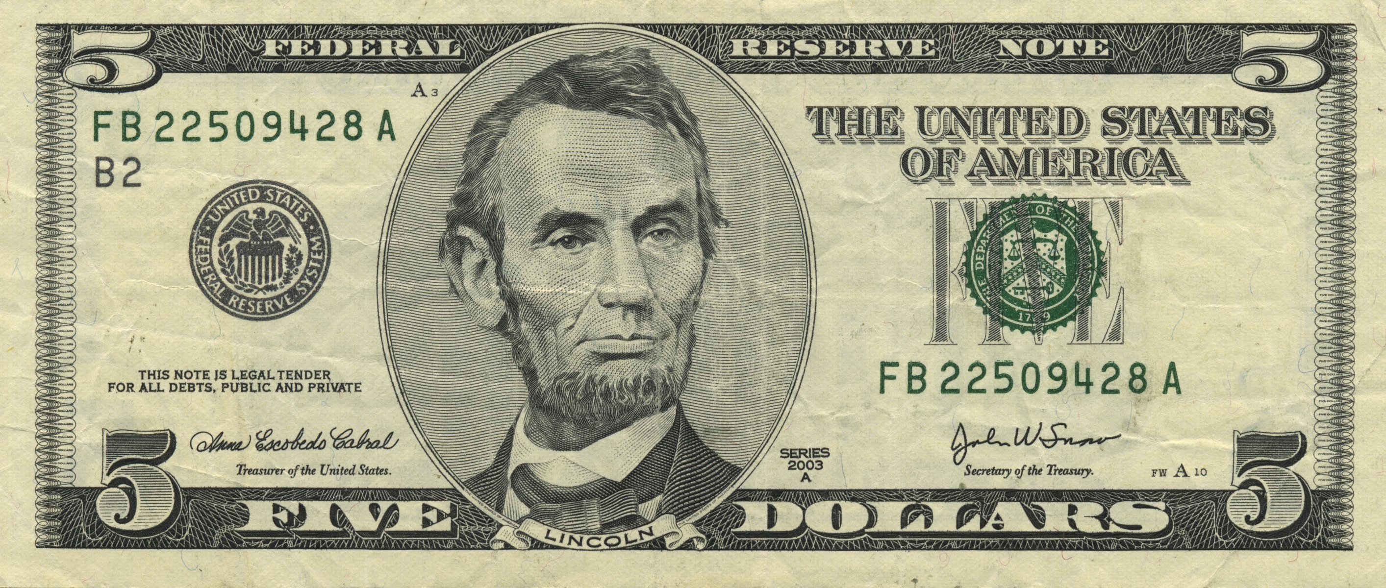 lincoln dollar dollar fünf note united reserve