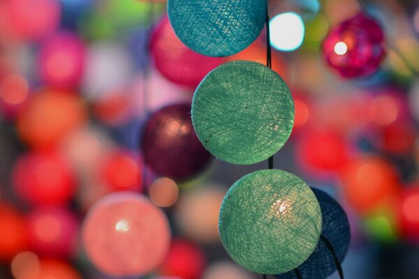 Multicolored lanterns, slightly blurred background