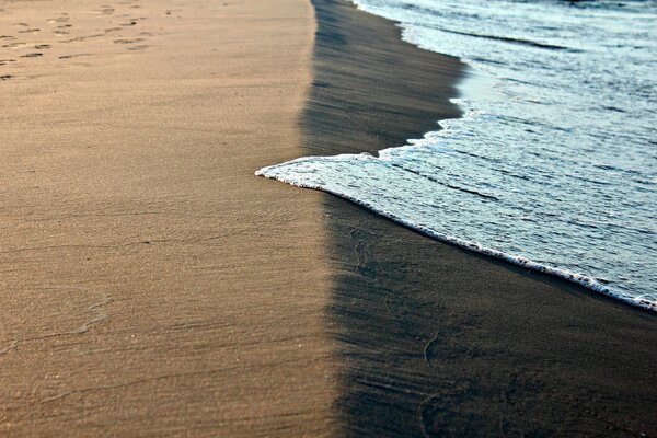 Sea foam on the sandy shore