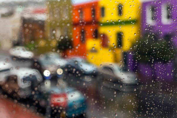 View from the window on a rainy street