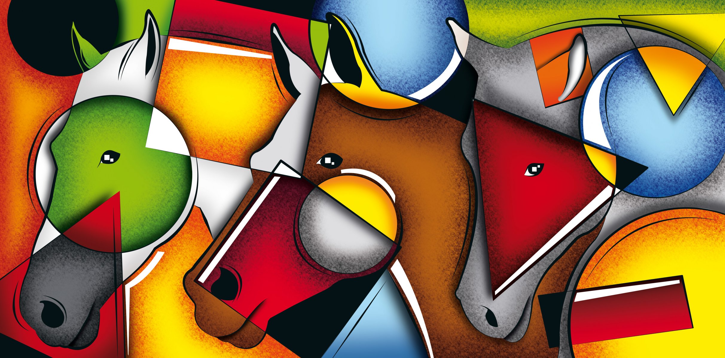 chiffre couleur chevaux visage géométrie lignes composition