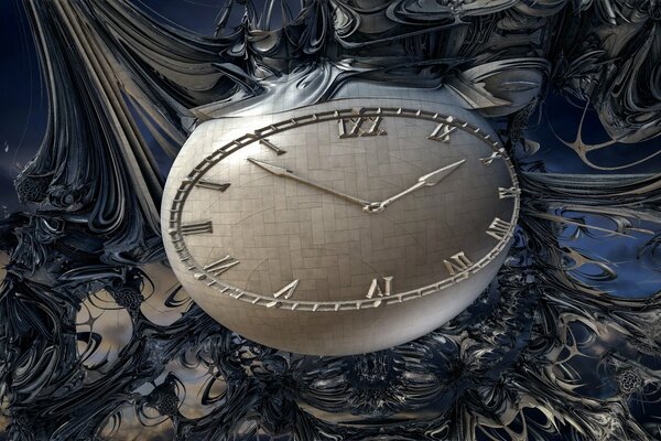 Abstraction with a silver-colored clock