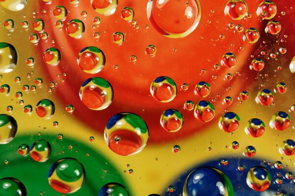 Water bubbles on colored spots