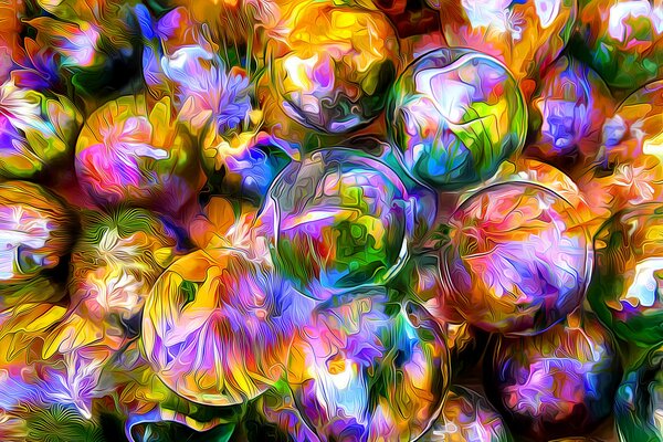 Rendering di fiori multicolori in palle