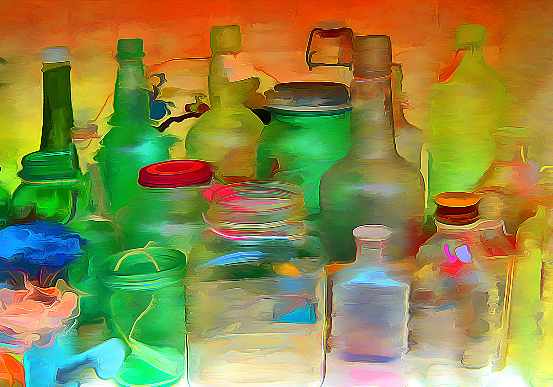 botellas tarros tapa corcho vidrio color pintura representación dibujo vector