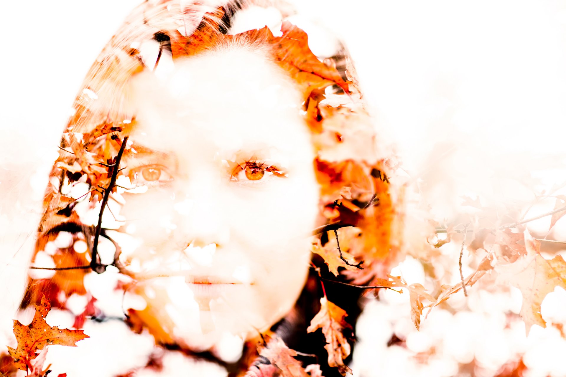 portrait automne feuilles double exposition