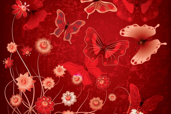 Abstract texture - red butterflies