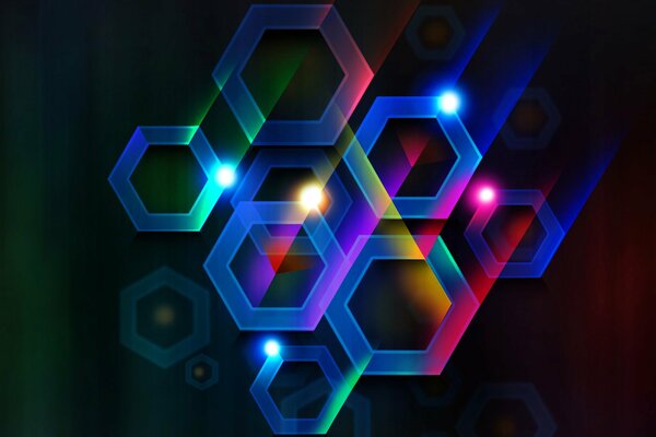 Abstrakte Hexagon-Figuren mit hellen Highlights