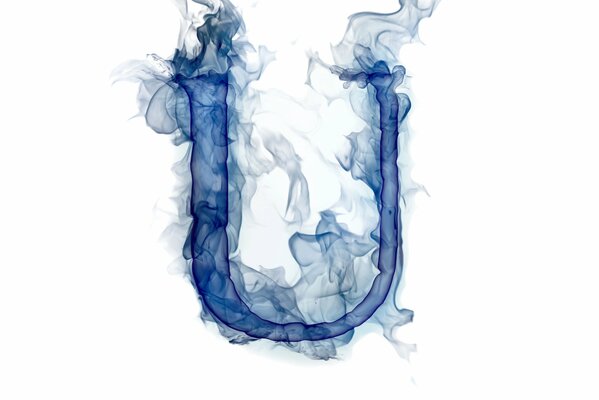 The letter U in a bluish watercolor haze