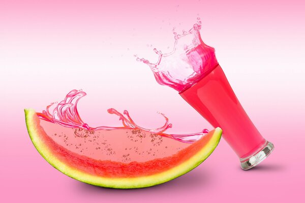 Stillleben mit Wassermelone und einem Glas Saft