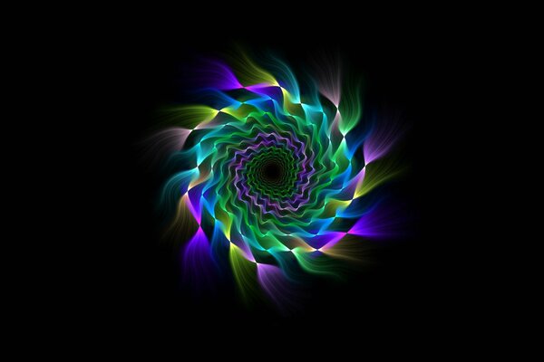 Symmetrical pattern in the form of colored rays forming a spiral