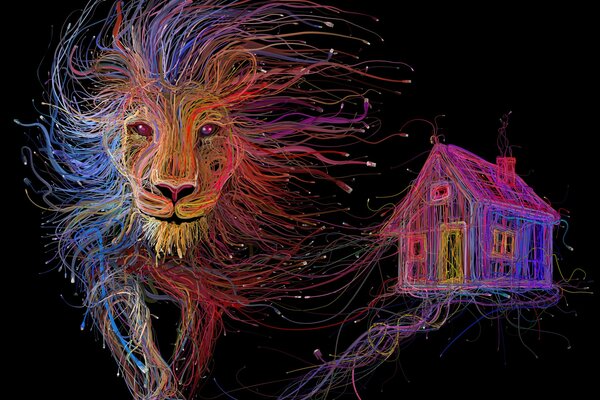 Multicolored lion of cables