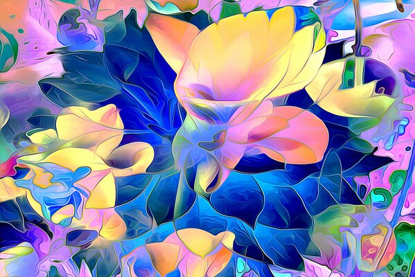 Abstracción de flores y pétalos en renderizado