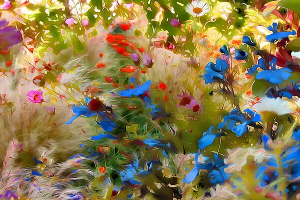 Rendering a field with flowers and herbs